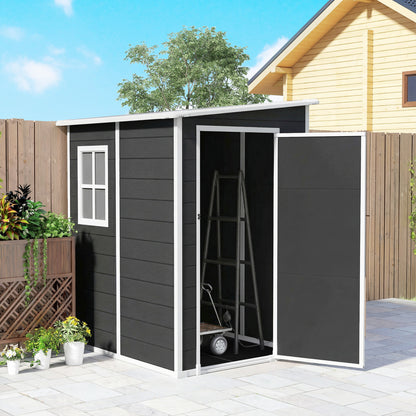 Aluminium Alloy & PP Lean-To Garden Storage Shed | Lockable Door | Lock & 3 Keys | Window | Vent | Sloped Roof | 40kg/m² Snow Rating | 122x149x192cm | 1.54m² | Black