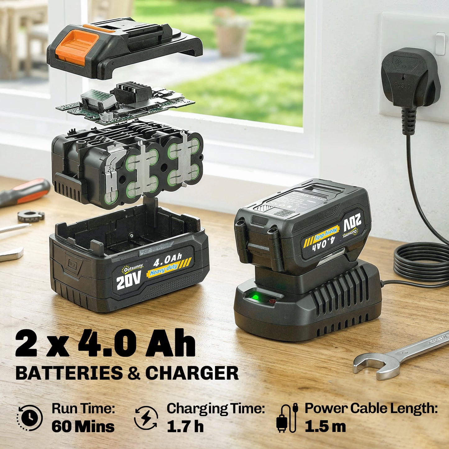 Cordless Strimmer with 2 x 4.0Ah Lithium Batteries & Charger, 2-in-1 Lightweight Cordless Grass Trimmer and Lawn Edger