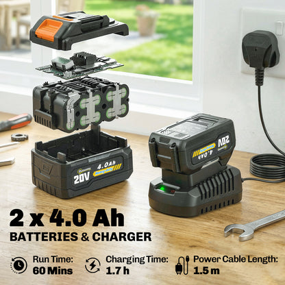 Cordless Strimmer with 2 x 4.0Ah Lithium Batteries & Charger, 2-in-1 Lightweight Cordless Grass Trimmer and Lawn Edger