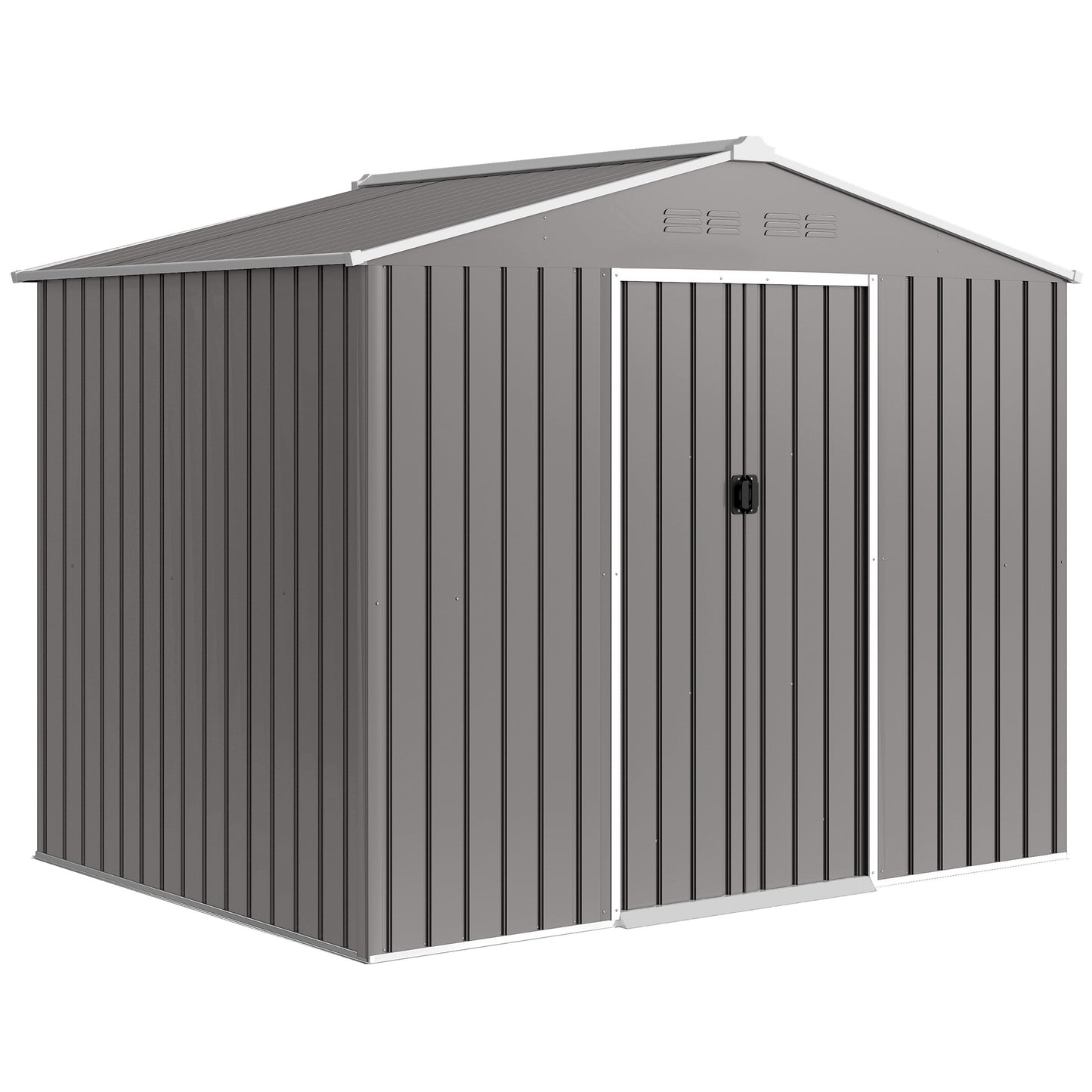Large Galvanised Steel Garden Storage Shed | Double Sliding Door | 4 Ventilation Slots | Sloped Roof | 20kg/m² Snow Load | 236x171x191cm | Bikes Scooters Tools & Bins | Light Grey