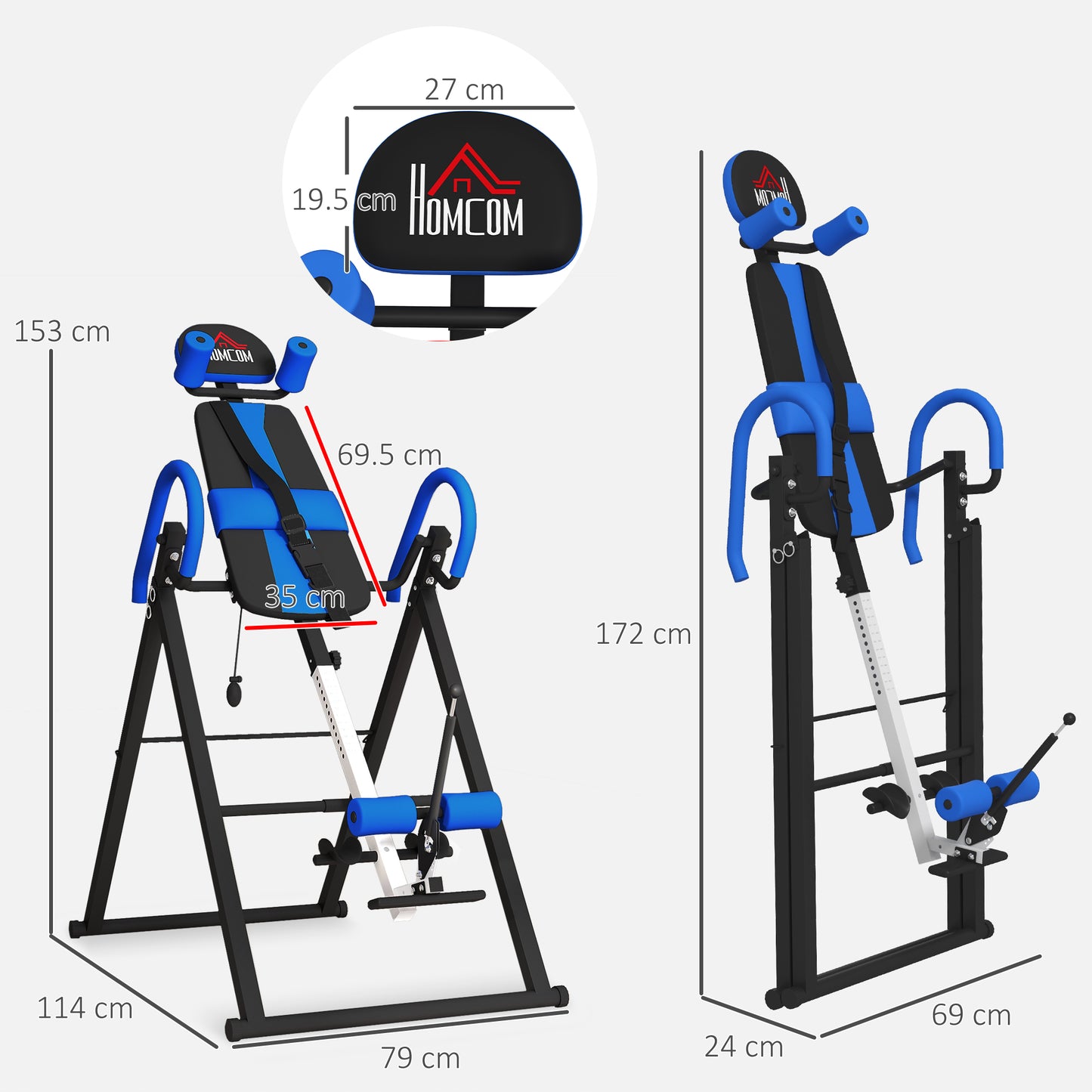 Gravity Inversion Table with Safety Belt Adjustable Hand Stand for Muscle Pain Relief, Blue