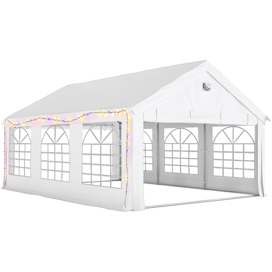 6x4m Party Tent Marquee | Galvanised Steel | UPF30+ Canopy | 2 Windows & Doors | 20 Stakes | White