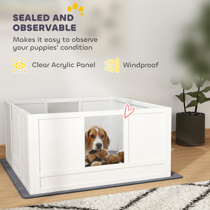 PawHut Whelping Box for Dogs with Whelping Pad, Adjustable Entrance, Non-slip Foot Pads, for Medium Dogs, 100 x 96cm