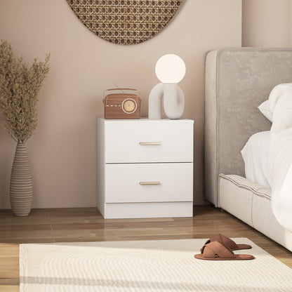 Set of 2 Modern Bedside Tables | 2 Drawers | Clean White Finish | 45x49cm