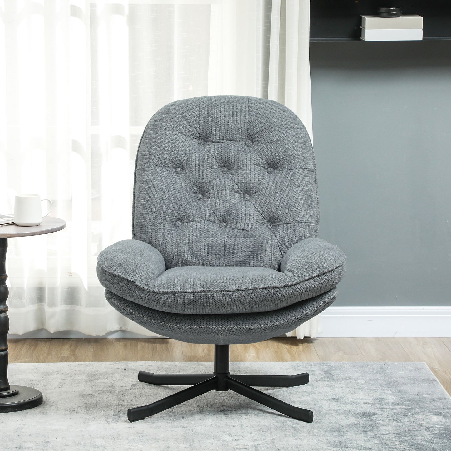 Armchair With 360 Degree Swivel And Wide Padded Seat, Upholstered Accent Chair with Water-Repellent Chenille Fabric - Grey