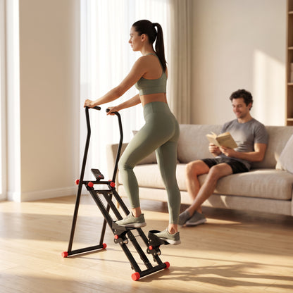 Vertical Stair Climber Stepper | 3 Resistance Levels | Adjustable Handlebar 123–133cm | 150kg | LCD Monitor | Phone Holder | Foldable | Black