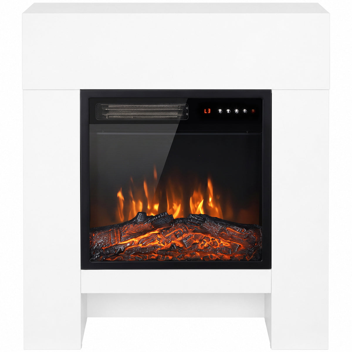 White Electric Fireplace Suite | 75cm Freestanding Mantel & Lower Storage | 900/1800W, Adjustable Log Flame Effect, 8-Hour Timer & Remote
