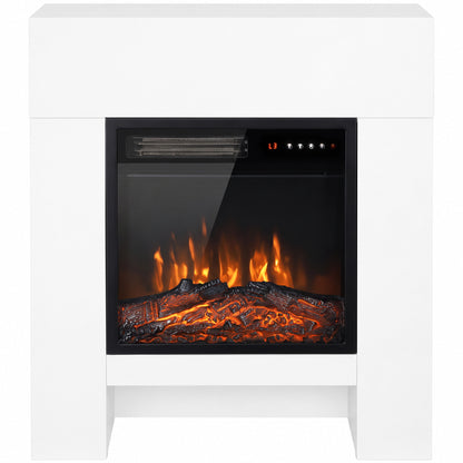 White Electric Fireplace Suite | 75cm Freestanding Mantel & Lower Storage | 900/1800W, Adjustable Log Flame Effect, 8-Hour Timer & Remote