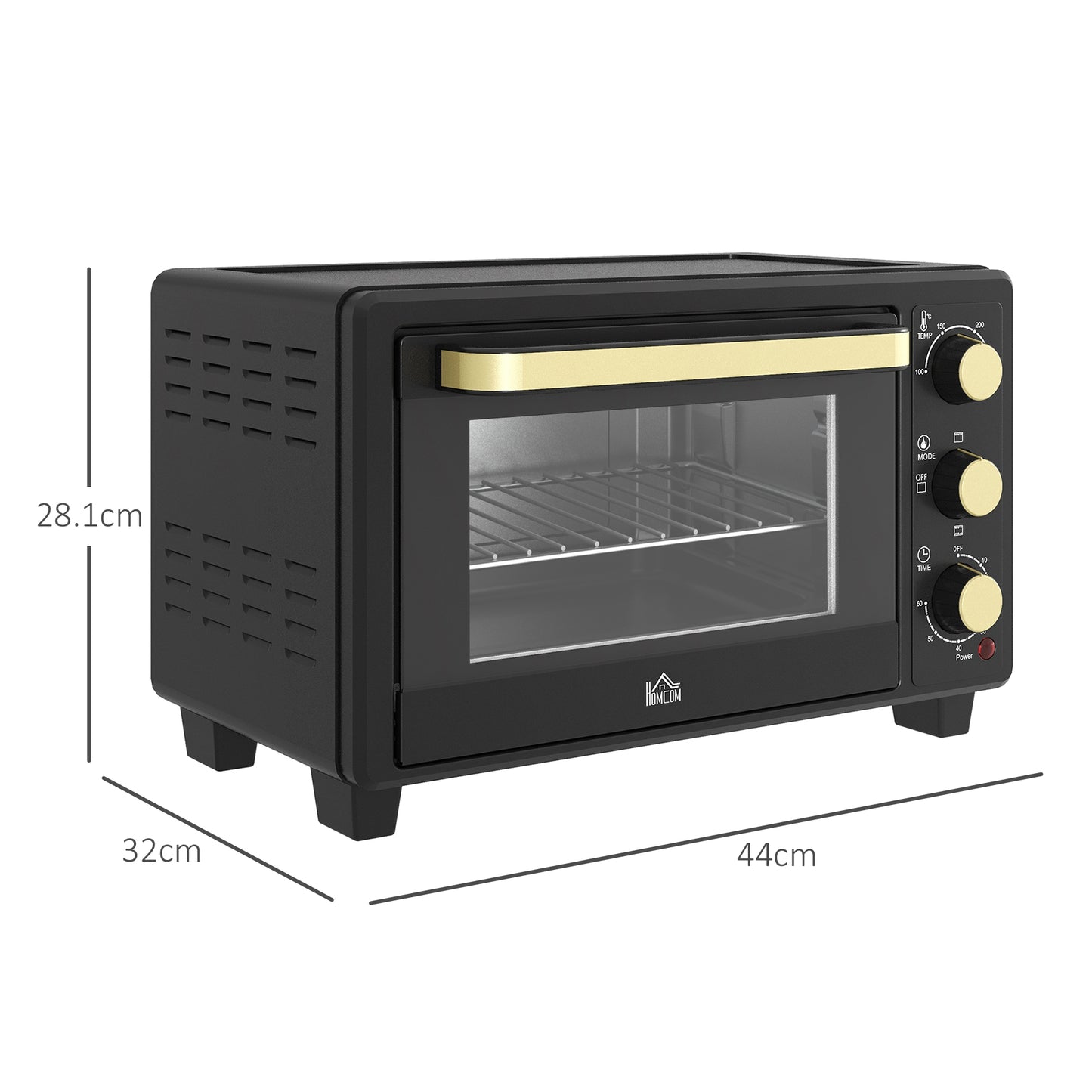 Mini Oven, 16L Countertop Electric Grill, Toaster With Adjustable Temperature, 60 Min Timer, Crumb Tray, Wire Rack, Tray Handle, 1400W, Black