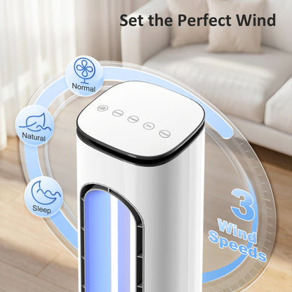 Bladeless Tower Fan | 35dB Sleep Mode | 50° Oscillation | 3-Colour LED | 15hr Timer | Remote | White