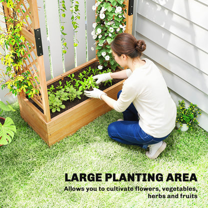Fir Wood Garden Raised Bed with Double Trellis & Hanging Rails | 85x39cm Planting Bed | 2 Drainage Holes | 10kg Trellis Capacity | 110x44x181cm | Natural Wood Finish