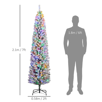 7' Artificial Prelit Christmas Trees Holiday Décor with Colourful LED Lights, Flocked Tips, Berry, Pine Cone