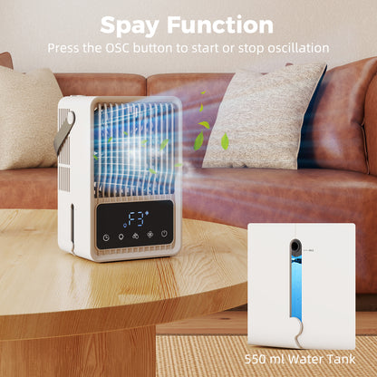 Desk Fan with Mist Humidifier & RGB Light | 550ml Top-Fill Tank | 3 Speeds | 2-Level Mist | Touch Panel | Black