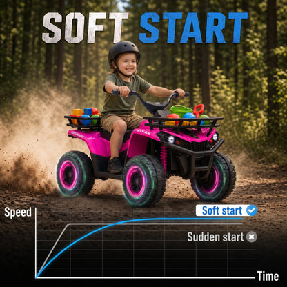 AIYAPLAY 12V Kids Electric Quad Bike | Pink Ride-On ATV with Dual Motors & Soft Start | Forward/Reverse, Music & Storage Racks | Ages 3–8 | 30kg Max