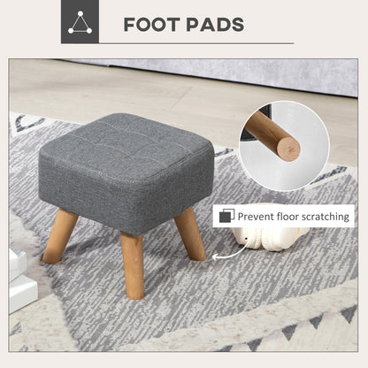 Modern Tufted Footstool, Fabric Foot Stool with Rubber Wood Legs, Padded Seat, for Living Room, Bedroom, Entryway