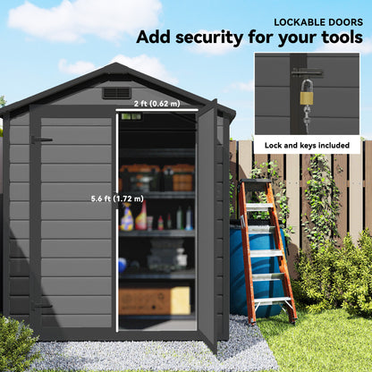 Aluminium Alloy & PP Garden Storage Shed | Double Doors | Lock & 3 Keys | Window | Vent | Sloped Roof | 40kg/m² Snow Rating | 183x134x210cm | 2.12m² | Dark Grey