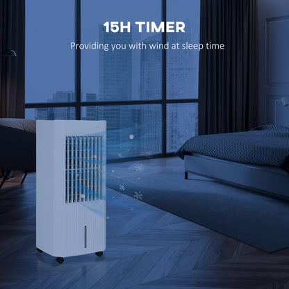 68cm Portable Evaporative Air Cooler, 3-In-1 Ice Cooling Fan Cooler, Water Conditioner Humidifier Unit with Remote, 15H Timer 5L Water Tank - White