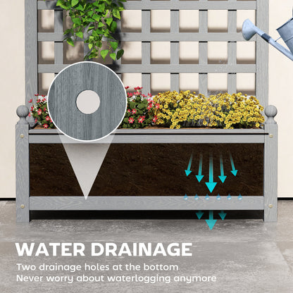 Fir Wood Planter with Back Trellis | 2-in-1 Design | 50kg Capacity | 2 Drainage Holes | Indoor & Outdoor Use | 64x28x75cm | Grey