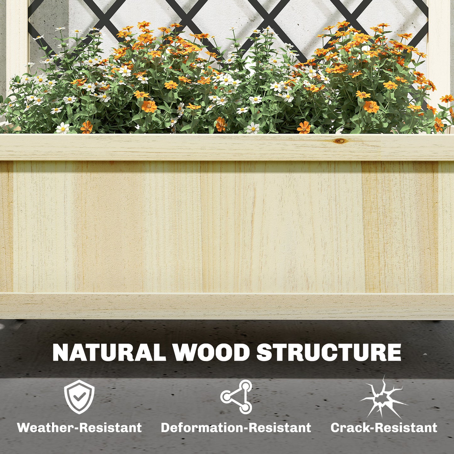 Raised Garden Bed with Metal Trellis | Wooden Elevated Planter Box | 50L Soil Capacity | 4 Wheels 2 Lockable | 30kg Max Load | 72x36x168cm | Natural Wood Finish