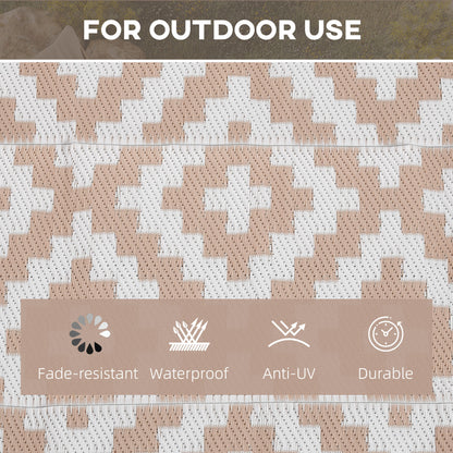 Reversible Outdoor Rug | Waterproof | UV-Resistant Polypropylene 310g | Reinforced Edges | Foldable | 274x182cm | Coffee & White | Patio Garden Camping Beach RV Campervan