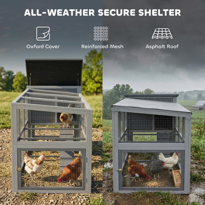 Large Chicken Coop & Hen House | 3-4 Chickens | Covered Run | Nesting Box | Pull-Out Tray | Asphalt Roof | Oxford Cover | 264cm | Grey