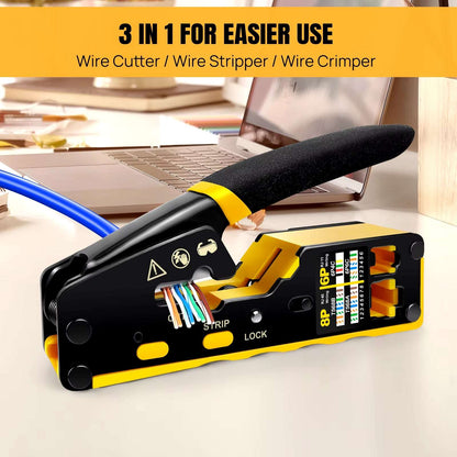 3 In 1 Pass through RJ45 Crimp Tool Kit Ethernet Crimper CAT5 Cat 5E Cat 6 Crimping Tool Kit - Crimp Cutting Peeling Tool Kit