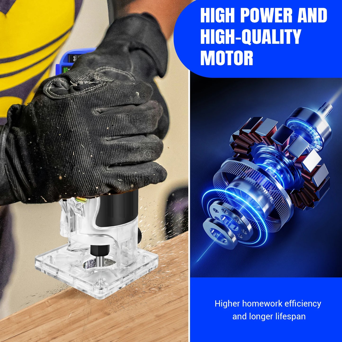 Handheld Palm Router Trimmer, Woodworking Hand Router With Trimmer Base, Wood Compact Trim Power Routers Tool