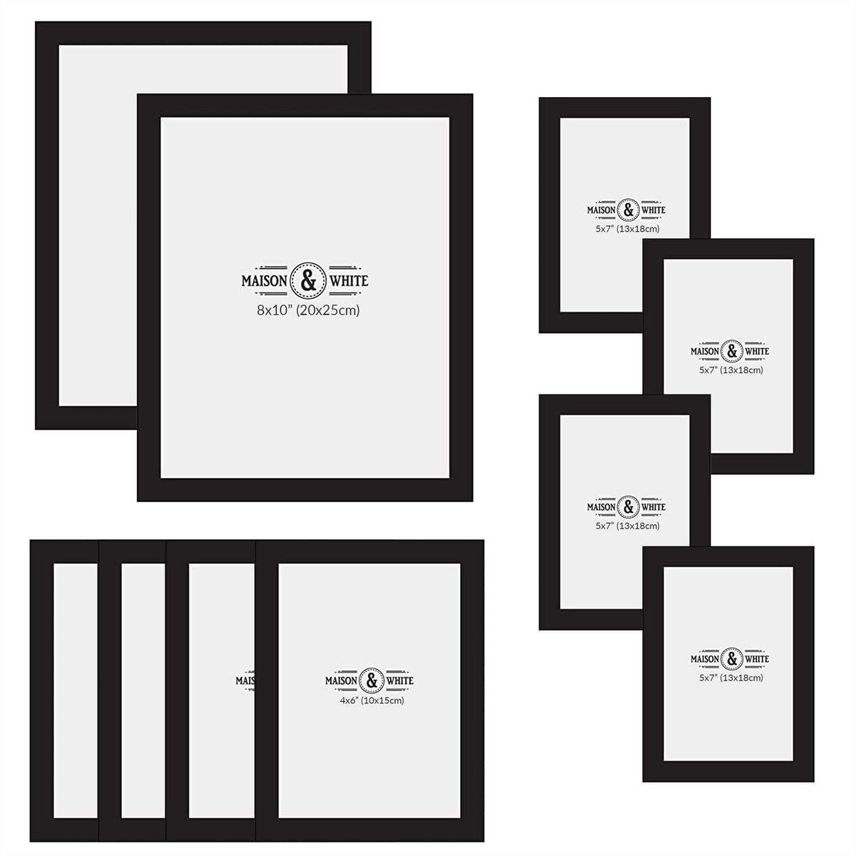 Maison & White Set of 10 Black Assorted Photo Frames | 3 Sizes: 6x4in, 7x5in & 10x8in | Wall Mount or Free-Standing | Portrait & Landscape | E1 Fiberboard | Gallery Wall | 2-Year Warranty