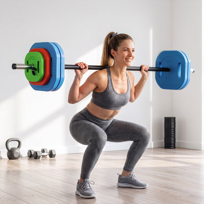 SPORTNOW Adjustable Barbell Weights Set | 20kg or 30kg Options | 140cm Three-Piece Steel Bar | Square Grip Plates & Fixing Clips | Multicolour