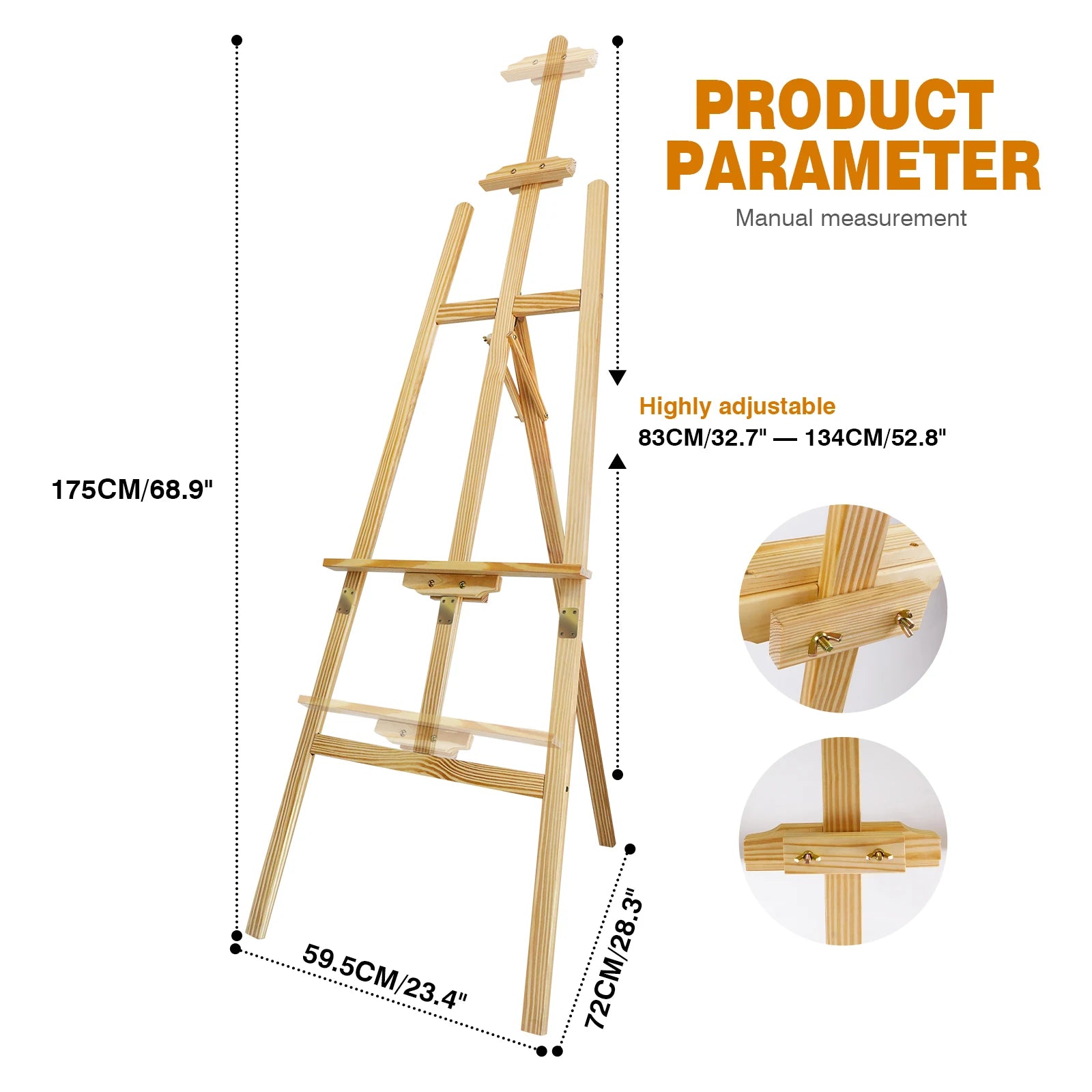 Studio Easel 1.75M Foldable Wooden A Frame Painting Painter Drawing Stand Board 69 Inch Art Display Easel Artist 