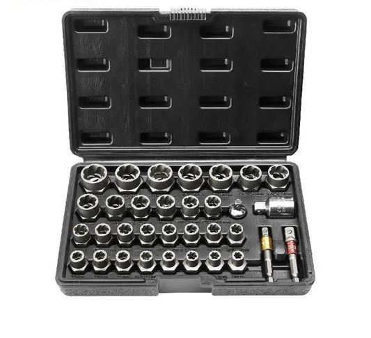 29 Piece Bolt Extractor Set Bolt and Nut Remover Set 6mm to 10mm 13/32" to 3/4" CR-MO Steel Extraction Socket Set with Case