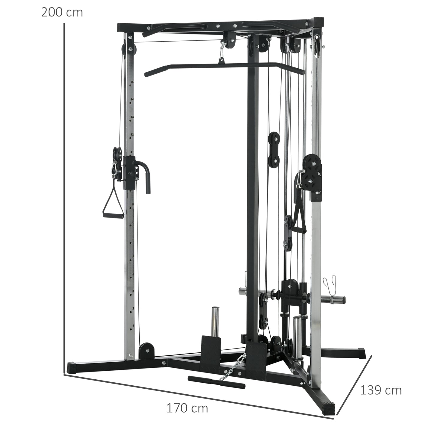 Home Gym Machine, Multifunctional Gym Equipment with High and Low Pulleys, Pull Up Bar, 15-Position Strength Workout Training Station