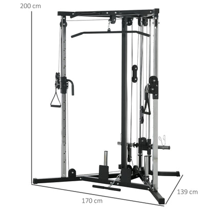 Home Gym Machine, Multifunctional Gym Equipment with High and Low Pulleys, Pull Up Bar, 15-Position Strength Workout Training Station
