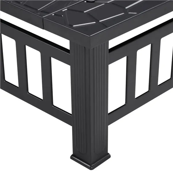Outdoor Fire Pit - Metal Brazier Square Table Firepit Garden Patio Heater/BBQ/Ice Pit with Waterproof Cover 3 In 1