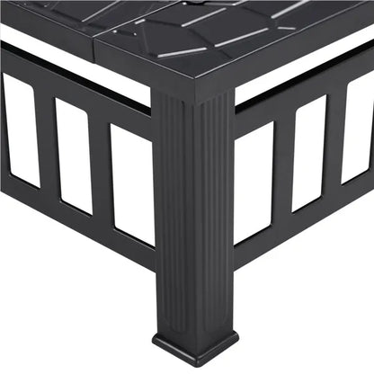 Outdoor Fire Pit - Metal Brazier Square Table Firepit Garden Patio Heater/BBQ/Ice Pit with Waterproof Cover 3 In 1