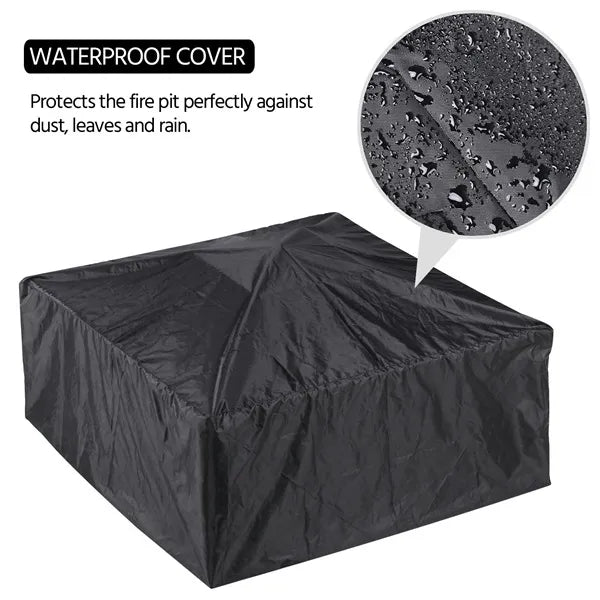 Outdoor Fire Pit - Metal Brazier Square Table Firepit Garden Patio Heater/BBQ/Ice Pit with Waterproof Cover 3 In 1