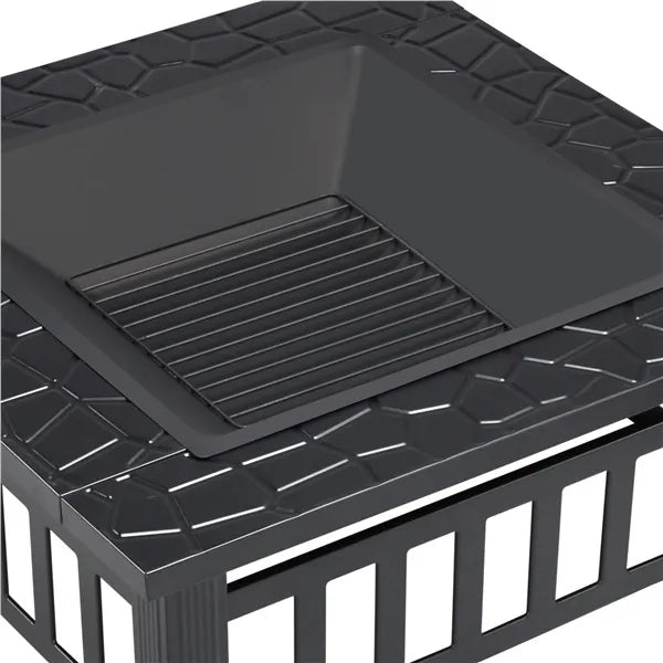 Outdoor Fire Pit - Metal Brazier Square Table Firepit Garden Patio Heater/BBQ/Ice Pit with Waterproof Cover 3 In 1