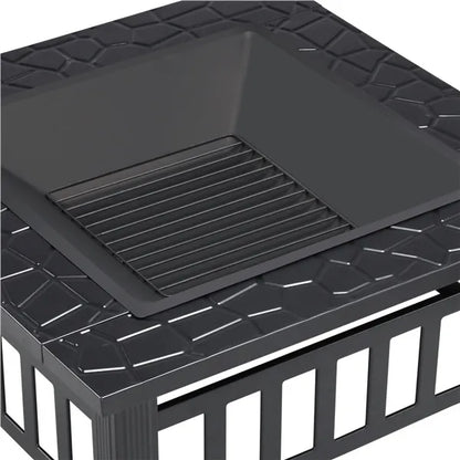 Outdoor Fire Pit - Metal Brazier Square Table Firepit Garden Patio Heater/BBQ/Ice Pit with Waterproof Cover 3 In 1