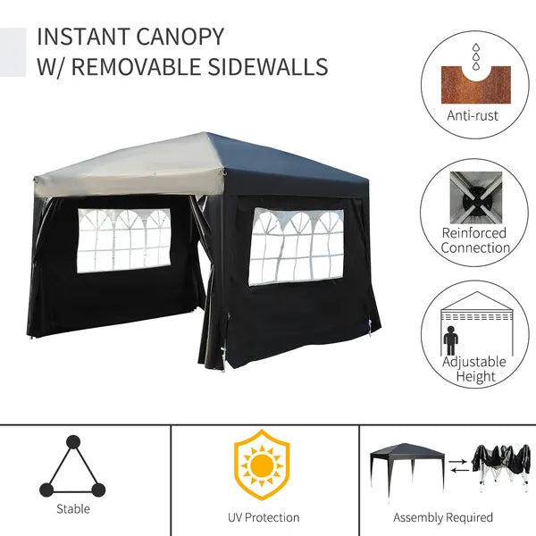 Outsunny Pop Up Water Resistant Gazebo - 3m x 3m - w/ Carry Bag - 2 Walls 2 Windows