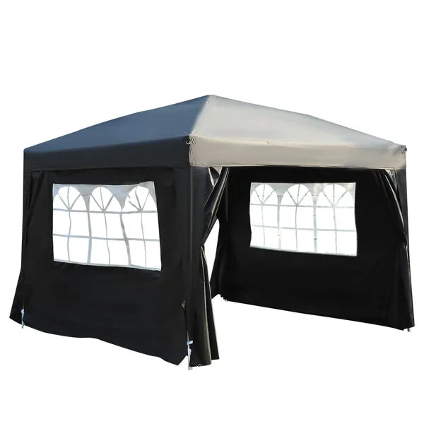 Outsunny Pop Up Water Resistant Gazebo - 3m x 3m - w/ Carry Bag - 2 Walls 2 Windows