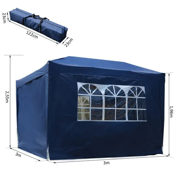 Outsunny Pop Up Water Resistant Gazebo - 3m x 3m - w/ Carry Bag - 2 Walls 2 Windows