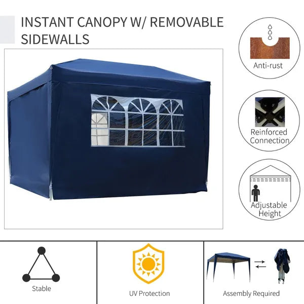 Outsunny Pop Up Water Resistant Gazebo - 3m x 3m - w/ Carry Bag - 2 Walls 2 Windows