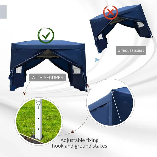Outsunny Pop Up Water Resistant Gazebo - 3m x 3m - w/ Carry Bag - 2 Walls 2 Windows
