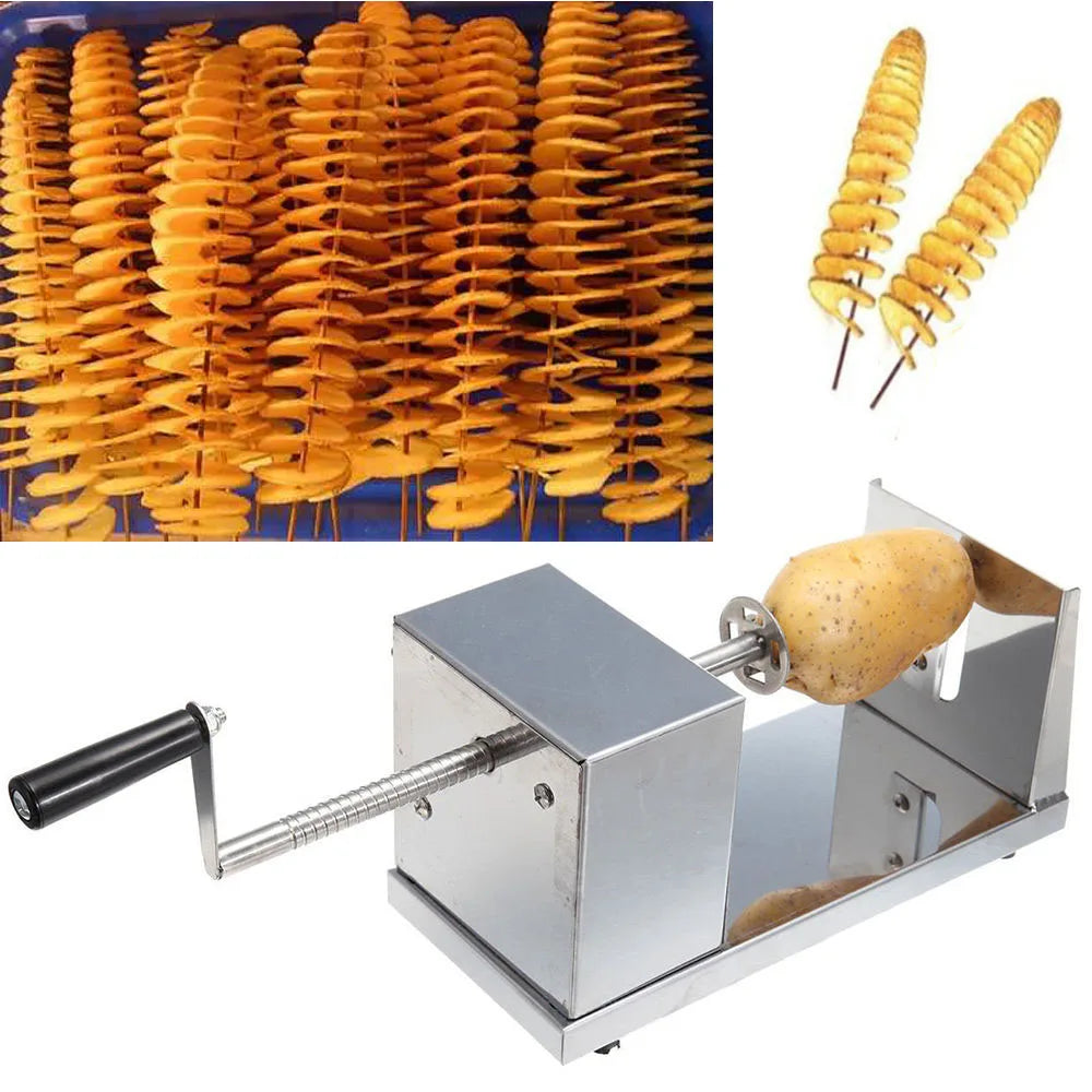 Stainless Steel Spiral Potato Potato Chips Maker Cutter Fruit Slice Kitchen Home Hand-Cranked Clipping Apple Slicer