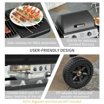 Outsunny Propane Gas Barbecue Grill 2 Burner Cooking Bbq Grill 5.6 Kw W/ Side Shelves
