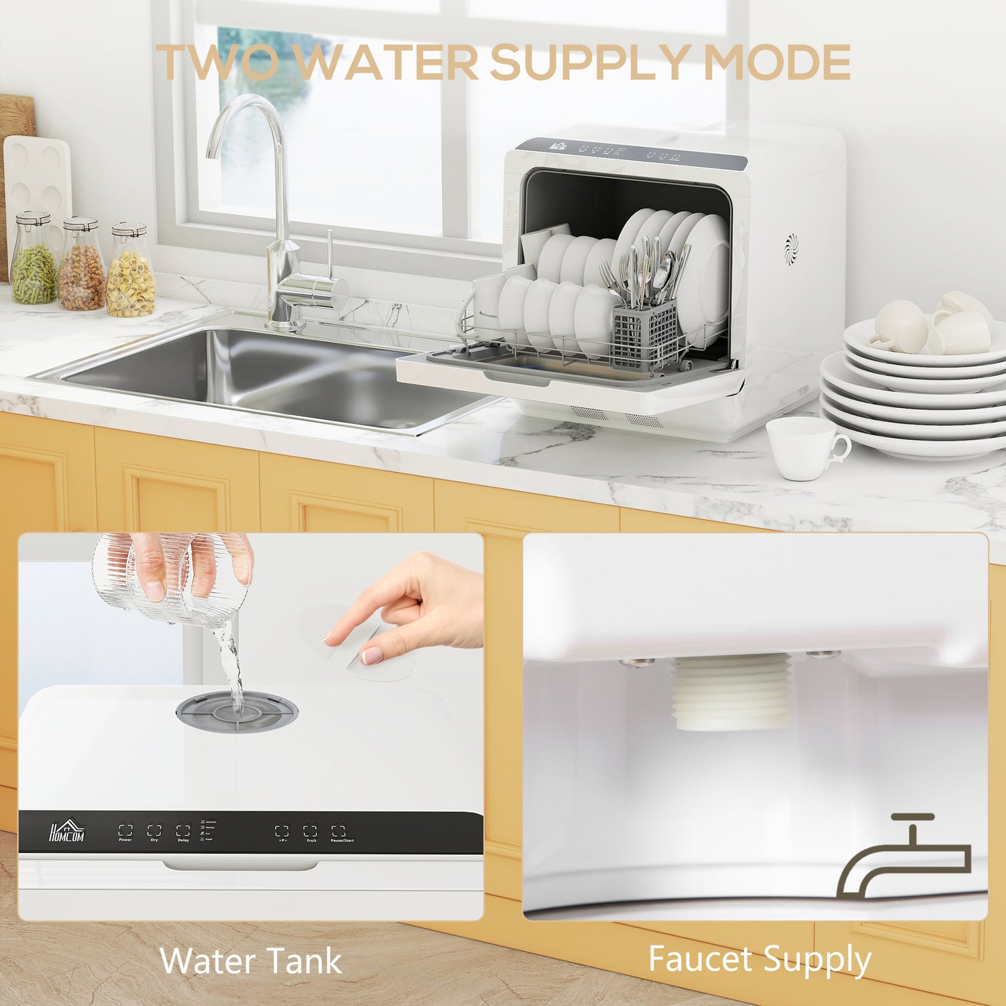Multi-Program 6L Tabletop Dishwasher, White / Black