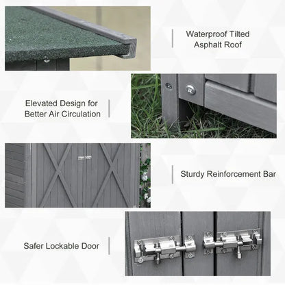 Wooden Garden Storage Shed Lockable Tool Cabinet Organizer W/ Storage Table, Double Door, 139 X 75 X 160 Cm, Grey