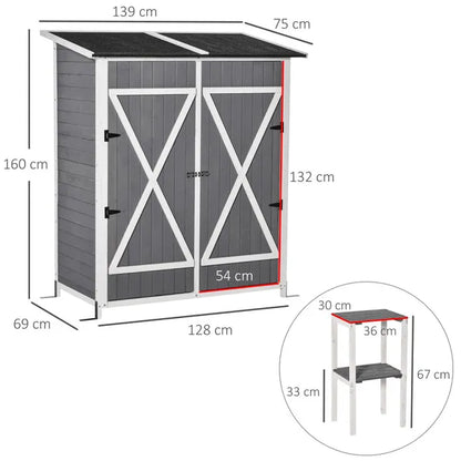 Garden Storage Shed Tool Organizer w/ Storage Table, Hooks, and Ground Nails