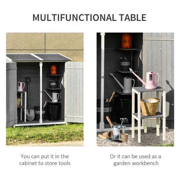 Garden Storage Shed Tool Organizer w/ Storage Table, Hooks, and Ground Nails