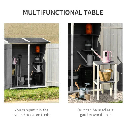 Garden Storage Shed Tool Organizer w/ Storage Table, Hooks, and Ground Nails